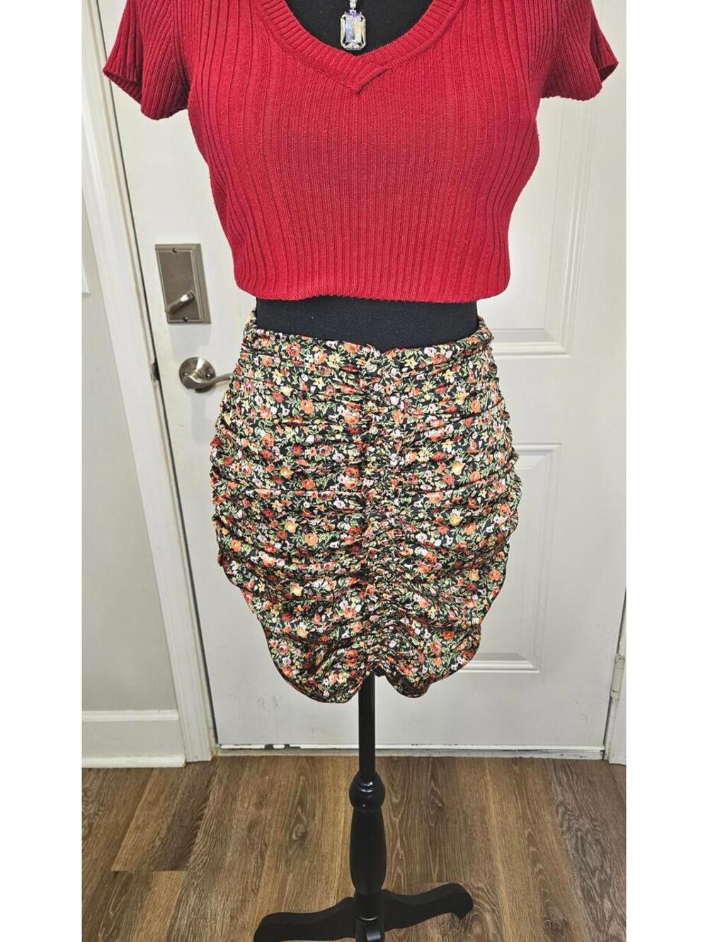Zara Floral Ruching Mini Skirt - Trendy Spring Fashion XS